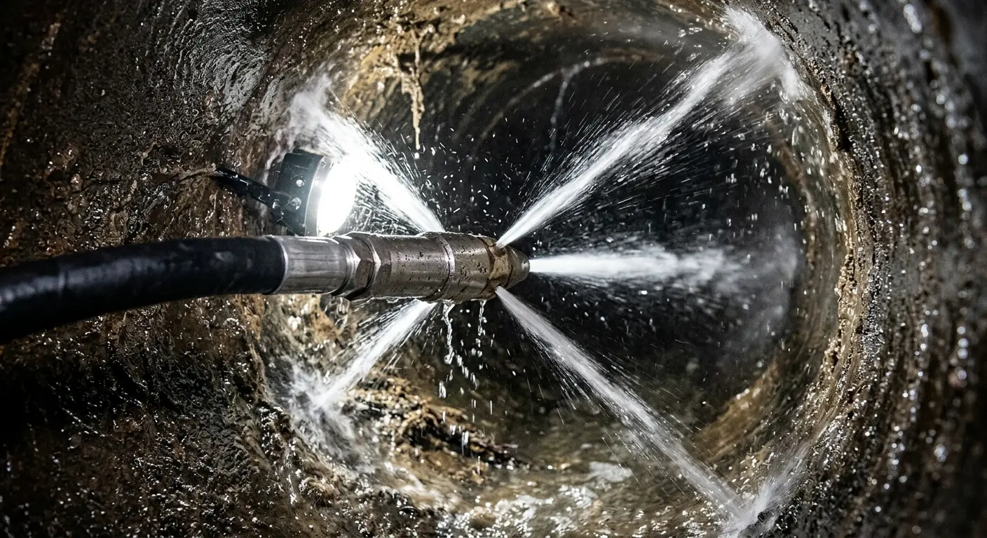 High-pressure hydro jetting nozzle cleaning sewer pipe for Sewer Cleanout in Horizon City